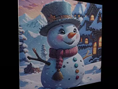  Christmas Snowman Painting Three  Low-poly 3D model