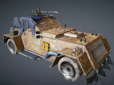 Apocalyptic armored vehicle game ready Low-poly 3D model