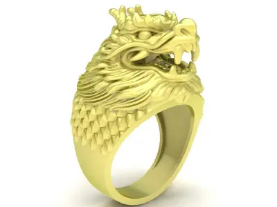 Luxury Chinese Dragon Head Mens Ring  3858 3D print model