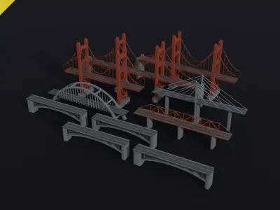 Cartoon modern bridges Polygonal Style Low-poly 3D model