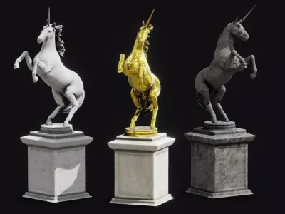Unicorn Statues Low-poly 3D model