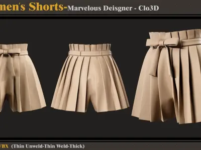 6 Women Shorts-MD-Clo3D-ZPRJ - FBX - OBJ 3D model
