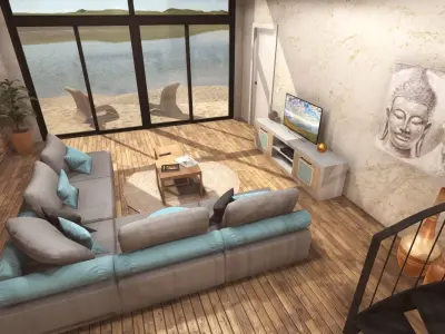 Modern Loft interior Low-poly 3D model