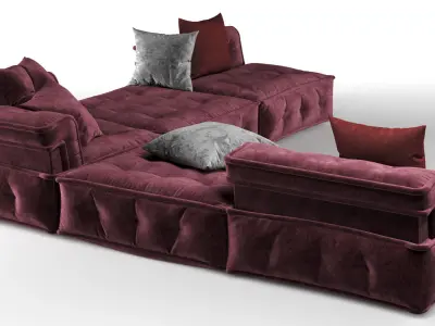 Sofa maroon sectional with pillows 3D model