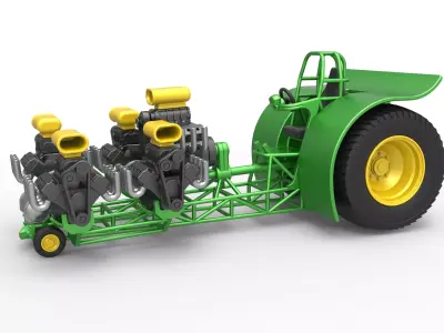 Pulling tractor with 5 engines V8 Version 5 Scale 1 to 25 3D print model