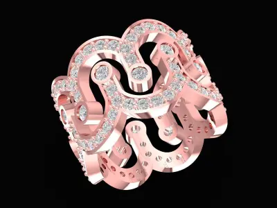 Artistic Wave Pattern Diamond Ring 3D Model  3249 3D print model