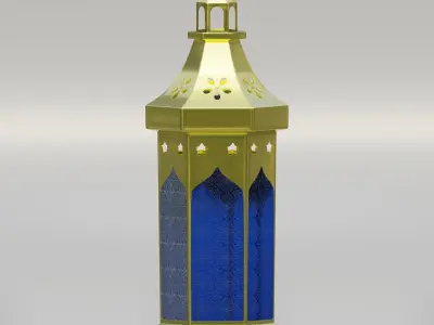 Metallic Arabian lantern with engraved glass 3D model