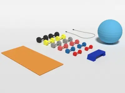 Low Poly Cartoon Gym Equipment Low-poly 3D model