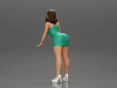 Sexy girl in Mini Dress Leaning on the Car 3D print model