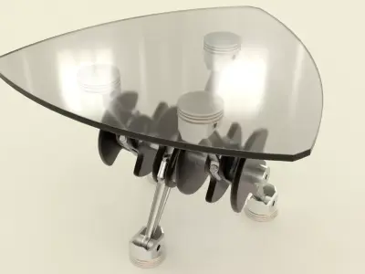 Mototable triangular glass table with wheels 3D model