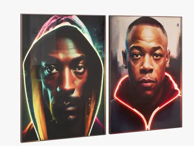 Snoop and Dre posters with neon 3D model