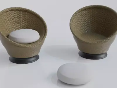 Circular Wicker Chair with Cushion Low-poly 3D model
