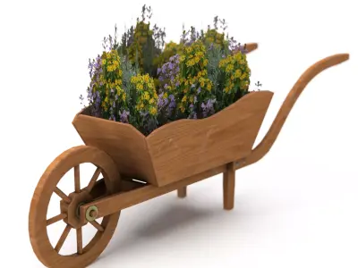 Garden Wooden Wheelbarrow Low-poly 3D model