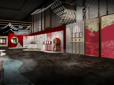 Chinese exhibition hall Low-poly 3D model