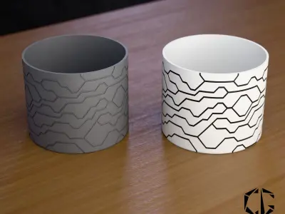  A pot with a tech pattern 3D print model