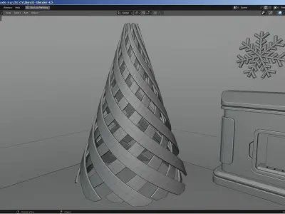 Modern Christmas Tree - Decoration - Fireplace Low-poly 3D model