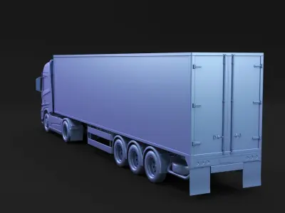 Semi truck with white trailer 3D model