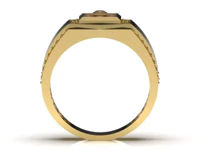 Mens Signet Ring with Princess Pave and Honeycomb Pattern mr0321 3D print model