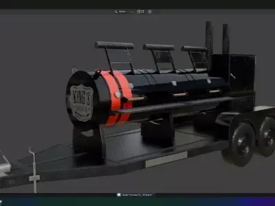 3D Charcoal barbecue Pit smoker with trailer  3D model