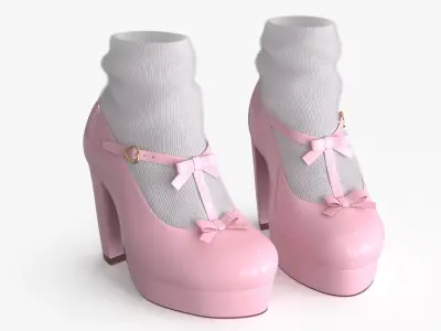 Lolita Kawaii Platform Vintage Shoes Low-poly 3D model