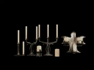 Medieval Candles game ready 7 pack set Low-poly 3D model