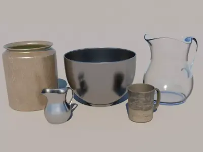 Kitchen decorative set mug bowl jug container 3D model