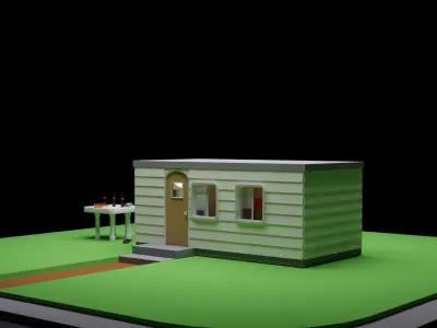 A Caravan house with table and chairs Low-poly 3D model
