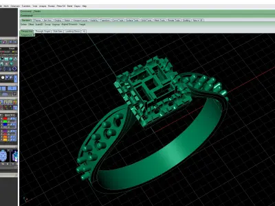 Ring With Baguettes Center Princess And Diamonds Printable File 3D print model