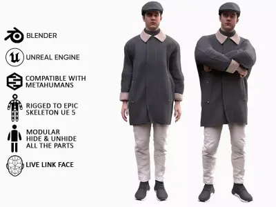 Man - Autumn Outfit 6 - Modular - Rigged Low-poly 3D model