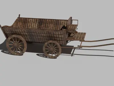Cart Carriage Wooden Horse Car Low-poly 3D model