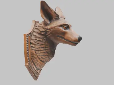 Carved Wooden Wolf Head Wall Mount Low-poly 3D model