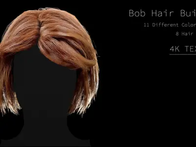 Realtime Hair - Bob Hair Builder Low-poly 3D model