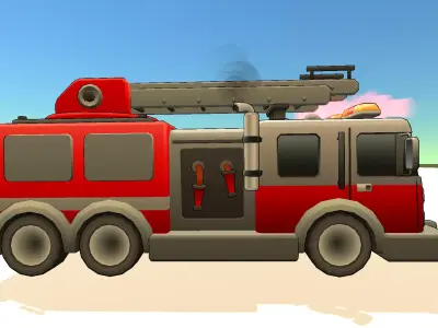 Toon Fire Brigade Vehicle  Stylized Low-poly 3D model