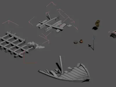 Game Fishing Village - Broken Ship - Fishnet Accessories 3D model