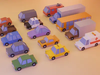 15 Cartoon Low Poly Cars Low-poly 3D model
