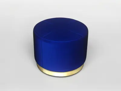 Modern Blue Velvet Ottoman with Gold Base 3D model