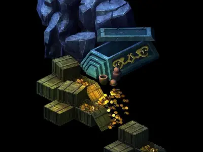 Stone Tomb Map - Coffin Box Gold Coins 3D model