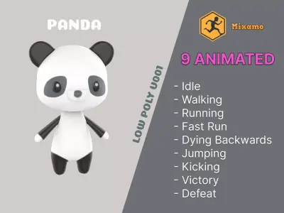 Panda low poly animated v001 Low-poly 3D model