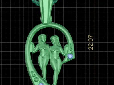 Gemini Harmony Golden Zodiac Twins Pendant 3D print model