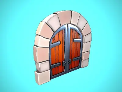 STYLIZED DOOR WOOD ROCKS CARTOON Low-poly 3D model