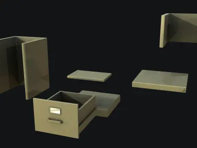 Filing Cabinet Modular Green PBR Game Ready Low-poly 3D model