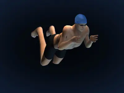 Swimming Man Frog Style Riged and Animated Low-poly 3D model