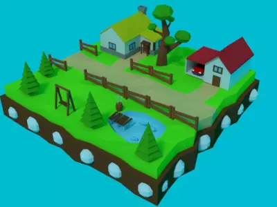 Low-Poly Cartoon Street Low-poly 3D model