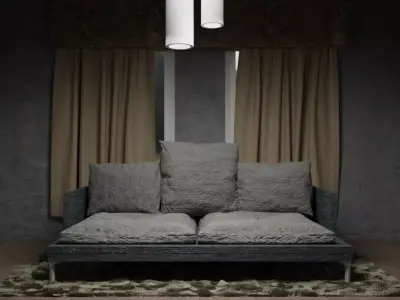 Sofa with two lamps hanging above it 3D model