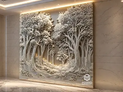 modern panel wall decor set wall relief mural CNC 115 3D model