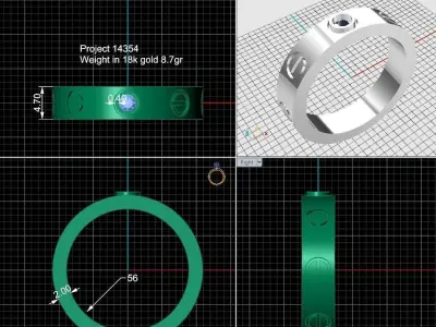 Screw love wedding ring  with one diamond and 8 diamonds 56 size 3D print model