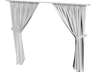 Gold colored window curtains 3D model