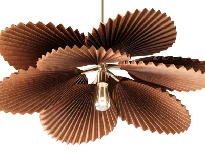 Brown Pleated Flower Palm Leaf Pendant Light 3D model