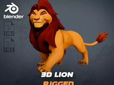 Lion Prime Rigged Low-poly 3D model