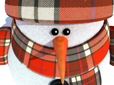 Snowman wearing plaid hat and scarf 3D model